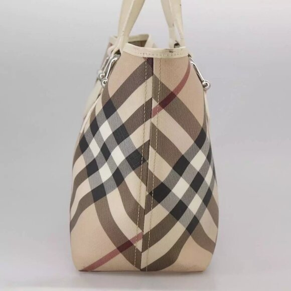 BURBERRY Nova Check Tote Bag PVC Leather Beige Auth 106619 - Picture 6 of 16
